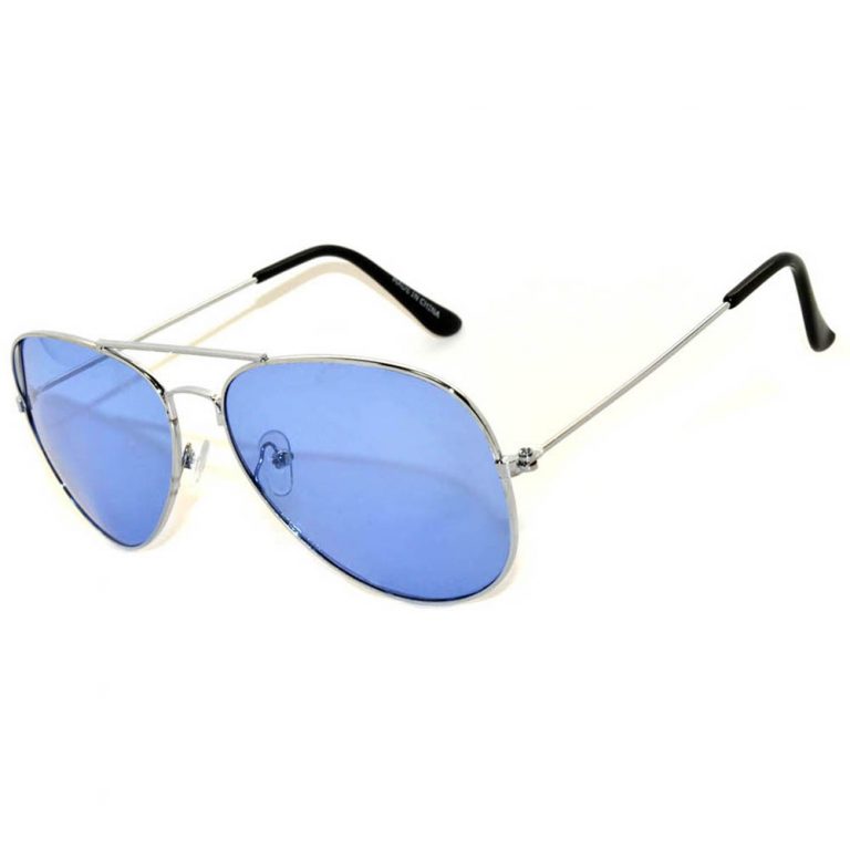 Owl ® Eyewear Aviator Sunglasses Colored Blue Lens Silver Frame One Dozen Online 