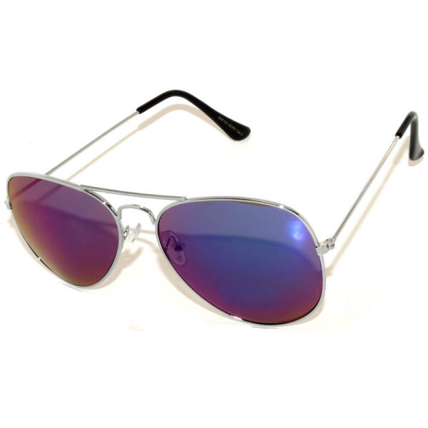 1 Pair of Aviator Sunglasses Silver Frame Mirror Blue Green Lens One Pair