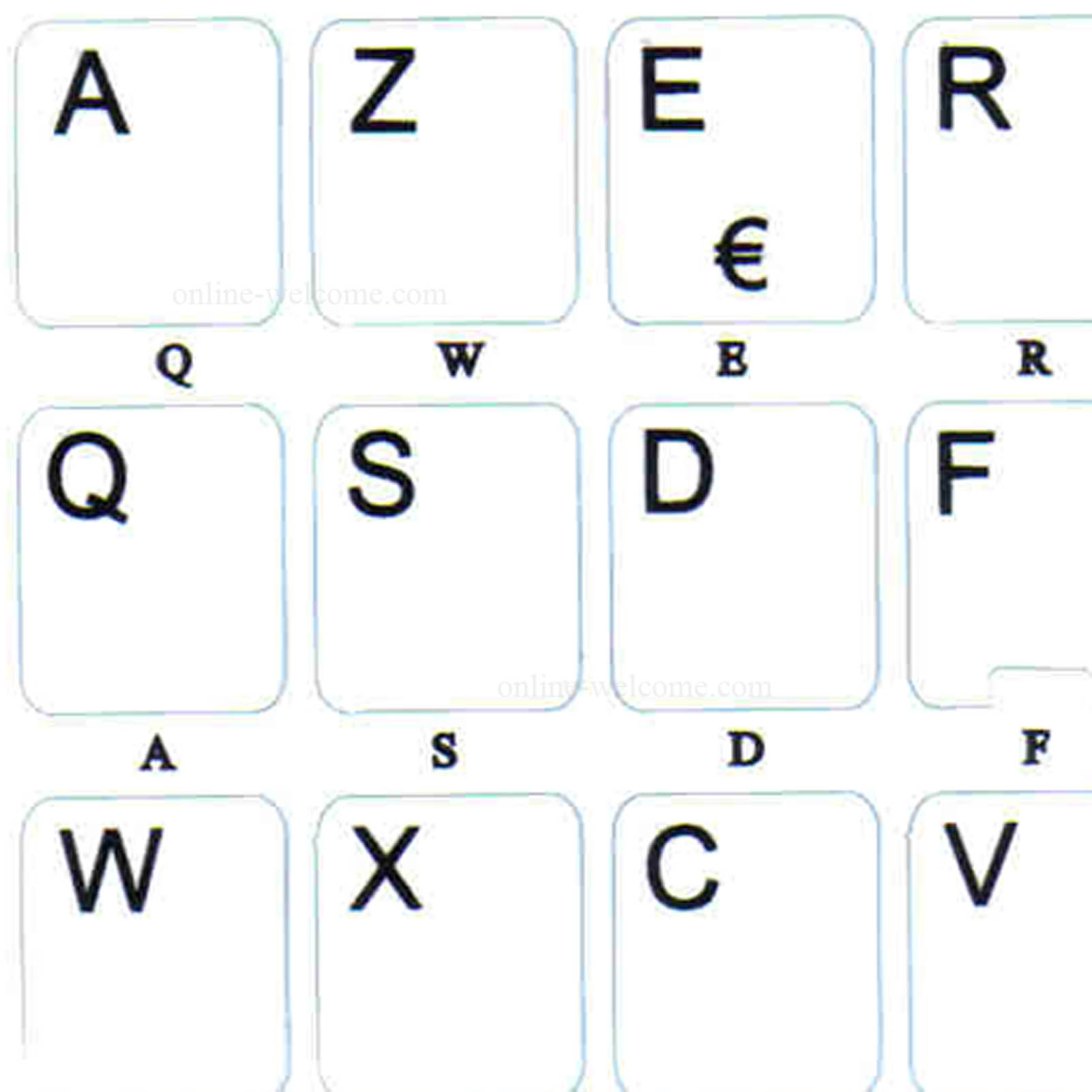 FRENCH AZERTY STICKERS BLACK LETTERS TRANSPARENT BACKGROUND