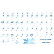 German keyboard sticker transparent blue letters