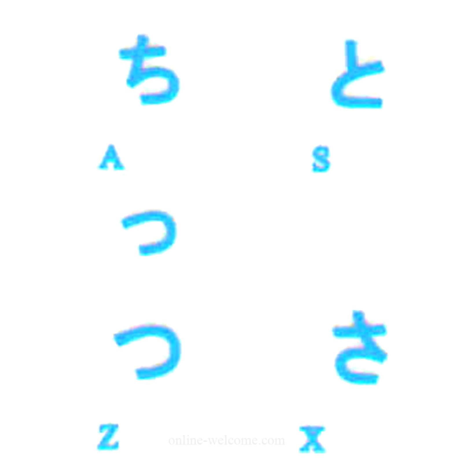 Japanese Hiragana transparent keyboard sticker blue letters