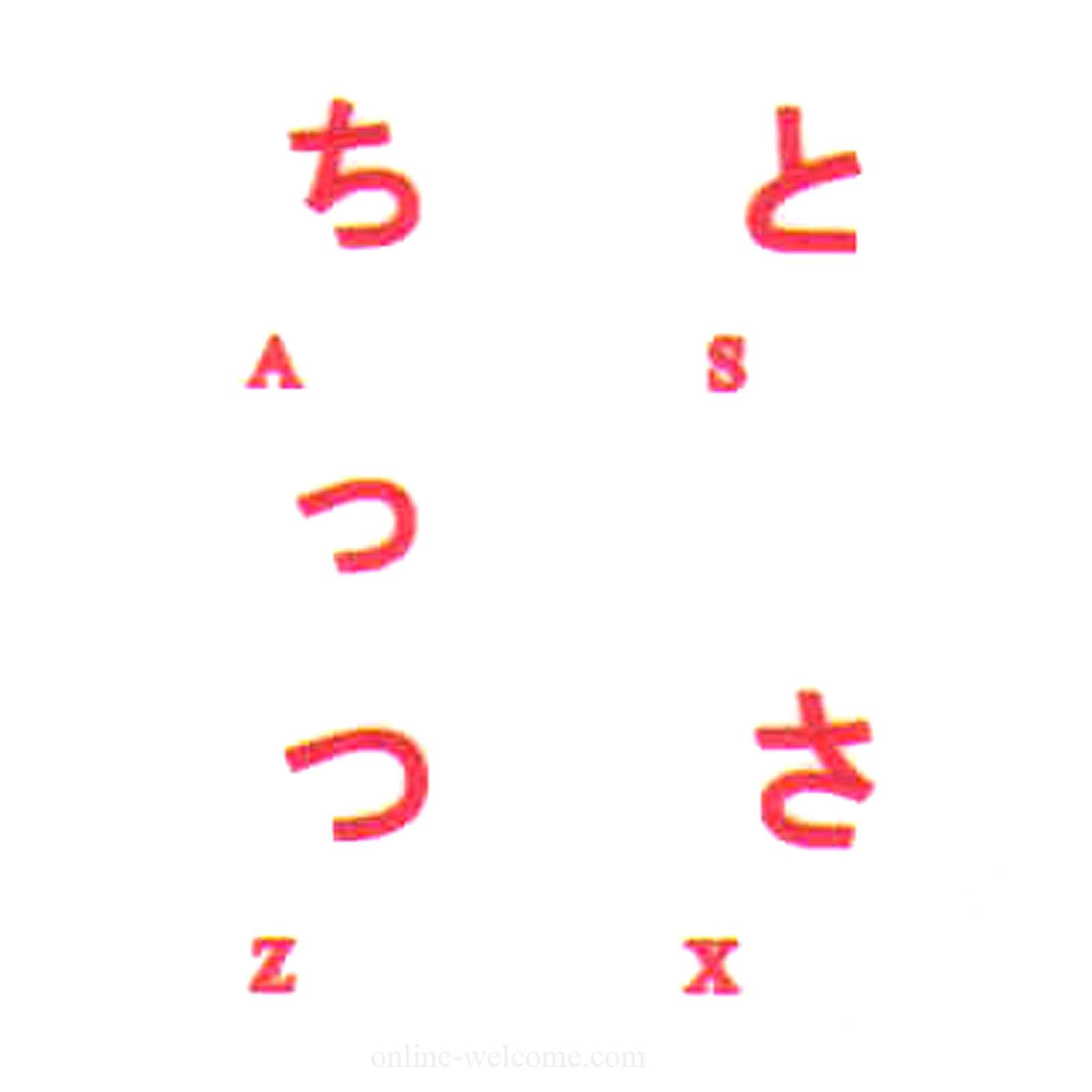 Japanese Hiragana transparent keyboard sticker red