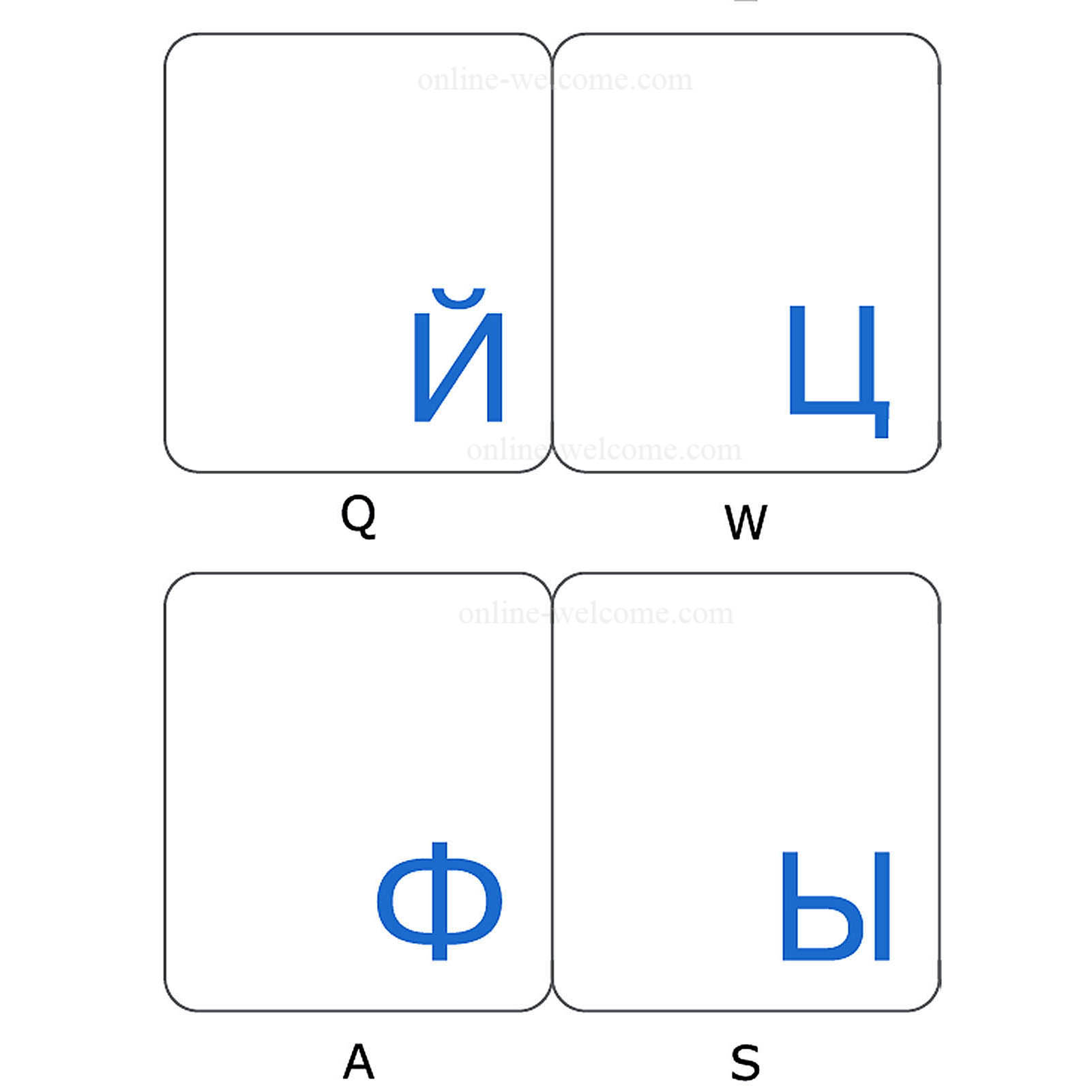 Russian keyboard stickers transparent blue letters
