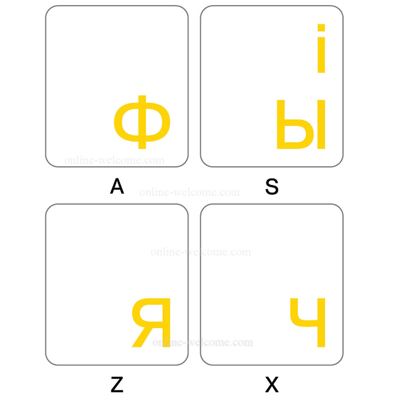 Ukrainian-Russian keyboard sticker yellow letters