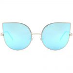 Women petal sunglasses silver frame blue mirror lens