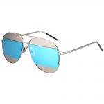 Women Metal Sunglasses Aviator Silver Frame Blue Mirror Lens