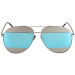 Women Metal Sunglasses Aviator Silver Frame Blue Mirror Lens