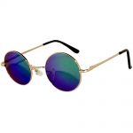 Sunglasses 43mm Women's Metal Round Vintage Gold Frame Blue/Green Mirror Lens
