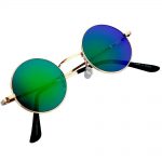 Sunglasses 43mm Women's Metal Round Vintage Gold Frame Blue/Green Mirror Lens