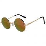Sunglasses 43mm Women's Metal Round Circle Gold Frame Mirror Red Lens