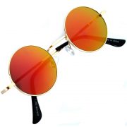 Sunglasses 43mm Women's Metal Round Circle Gold Frame Mirror Red Lens