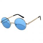 Wholesale Sunglasses 43mm Women's Metal Round Circle Silver Frame Blue Lens