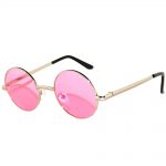 Sunglasses 43mm Women's Metal Round Circle Silver Frame Pink Lens