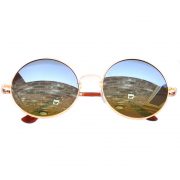 Sunglasses 56mm Women's Metal Round Circle Gold Frame Mirror Brown Lens