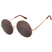 Sunglasses 56mm Women's Metal Round Circle Gold Frame Mirror Brown Lens