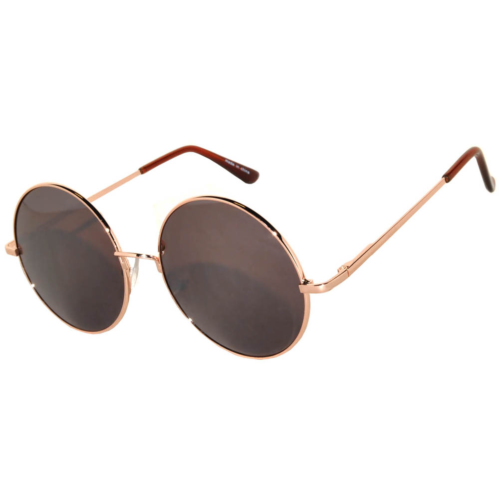 gold frame brown round lens sunglasses