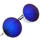 Sunglasses 56mm Women's Metal Round Circle Silver Frame Mirror Blue Lens