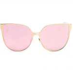Women Metal Sunglasses Cat Gold Frame Pink Mirror Lens