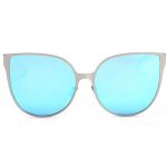 Women Metal Sunglasses Cat Silver Frame BlueMirror Lens