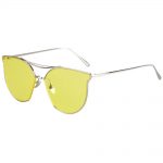 Women Metal Sunglasses Glamour Silver Frame Yellow Clear Lens