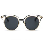 Women Metal Sunglasses Round Fashion Gold Frame Smoke Lens