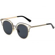 Women Metal Sunglasses Round Fashion Gold Frame Smoke Lens