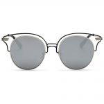 Women Metal Sunglasses Round Fashion Silver Frame Silver Mirror Lens