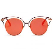 Women Metal Sunglasses Round Fashion Gold Frame Red Mirror Lens