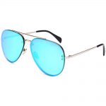 Sunglasses 86021 C6 Women's Metal Fashion Silver Frame Blue Mirror Lens