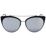 Sunglasses Womens Metal Cat Eye Black/Silver Frame Silver Mirror Lens 86017