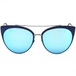 Sunglasses Womens Metal Cat Eye Black/Silver Frame Blue Mirror Lens