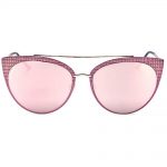 Sunglasses Womens Metal Cat Eye Black/Gold Frame Pink Mirror Lens