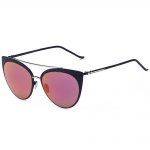 Sunglasses Womens Metal Cat Eye Black/Silver Frame Purple Mirror Lens