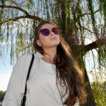 Sunglasses Womens Metal Cat Eye Black/Silver Frame Purple Mirror Lens