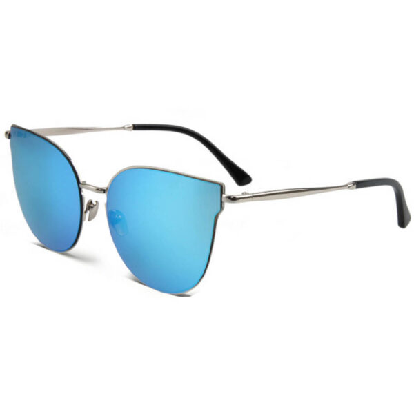 Women Metal Sunglasses Fashion Silver Frame Blue Mirror Lens