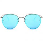 Sunglasses 86025 C6 Women's Metal Fashion Aviator Silver Frame Blue Mirror Lens