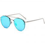 Sunglasses 86025 C6 Women's Metal Fashion Aviator Silver Frame Blue Mirror Lens
