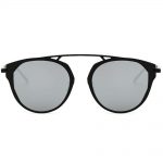 Sunglasses 86046 C2 Women's Metal Round Fashion Black/Silver Frame Silver Mirror Lens
