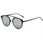 Sunglasses 86046 C2 Women's Metal Round Fashion Black/Silver Frame Silver Mirror Lens