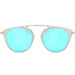 Sunglasses 86046 C6 Women's Metal Round Fashion Silver Frame Blue Mirror Lens