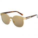 Sunglasses 86036 C3 Women's Metal Fashion Gold/Leopard Frame Brown Mirror Lens