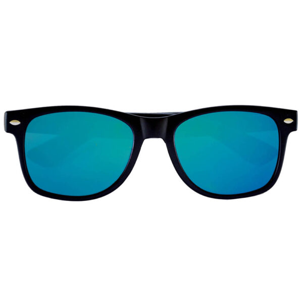 Sunglasses Flat Black Frame Blue-Green Mirror Lens