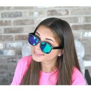 Sunglasses Flat Black Frame Blue-Green Mirror Lens