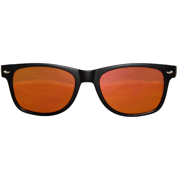 Sunglasses Flat Black Frame Yellow-Red Mirror Lens