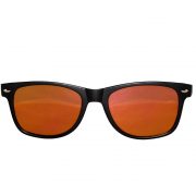 Sunglasses Flat Black Frame Yellow-Red Mirror Lens