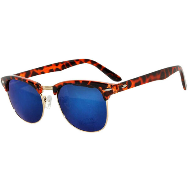 Half Frame Sunglasses Leopard Gold Frame Blue Mirror Lens