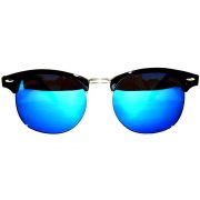 Half Frame Sunglasses Black/Silver Frame Blue Mirror Lens