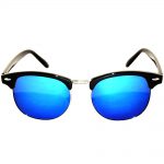 Half Frame Sunglasses Black/Silver Frame Blue Mirror Lens