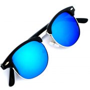 Half Frame Sunglasses Black/Silver Frame Blue Mirror Lens