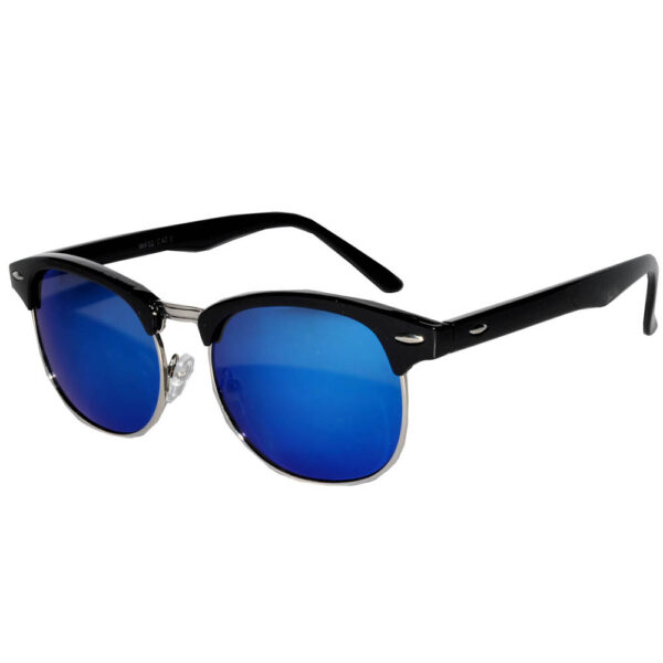 Half Frame Sunglasses Black/Silver Frame Blue Mirror Lens